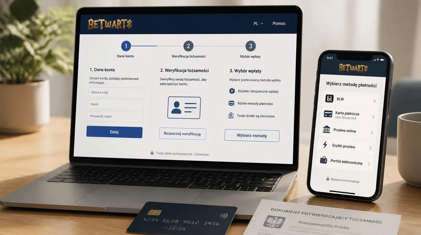 Ekran rejestracji, weryfikacji tożsamości i wyboru metody pierwszej wpłaty w kasynie online